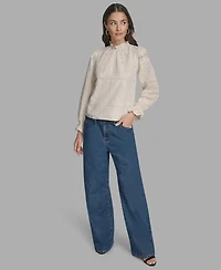 Bcbg Women's Long Sleeve Eyelet Top