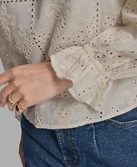 Bcbg Women's Long Sleeve Eyelet Top