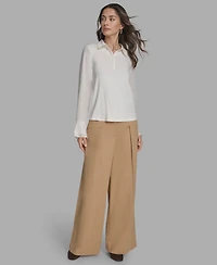 Bcbg Women's Long Sleeve Ruffle-Cuff Collared Top