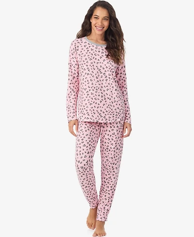 Cuddl Duds Women's Long Sleeve Crewneck Top and Jogger Pajama Set