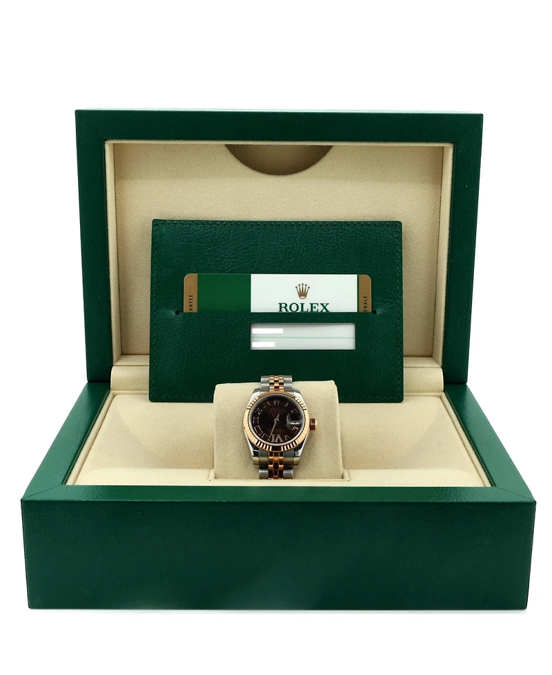 Pre-Owned Rolex Oyster Perpetual Datejust Chocolate Brown Automatic Watch in Stainless Steel and Rose Gold with Diamond Vi Numeral 26mm