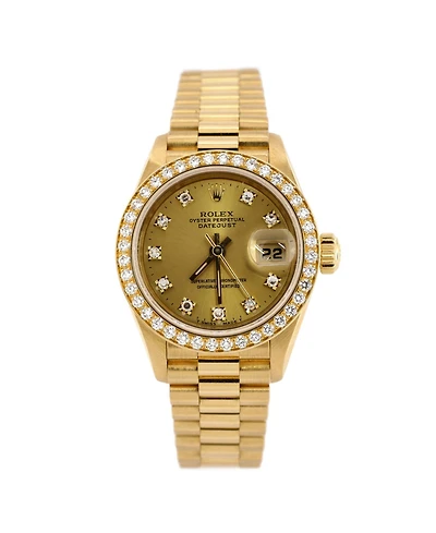 Pre-Owned Rolex Oyster Perpetual President Datejust Automatic Watch in Gold with Diamond Bezel and Markers 26mm