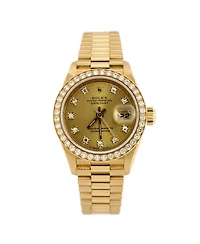 Pre-Owned Rolex Oyster Perpetual President Datejust Automatic Watch in Gold with Diamond Bezel and Markers 26mm