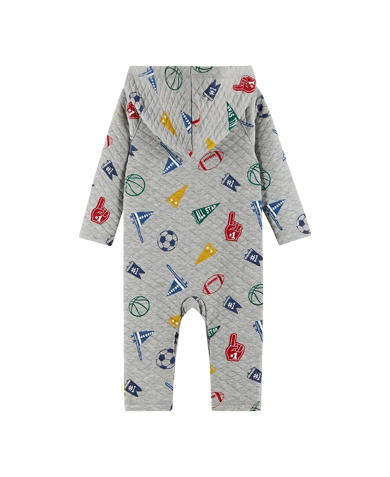 Andy & Evan Baby Boys Hooded Varsity Printed Romper