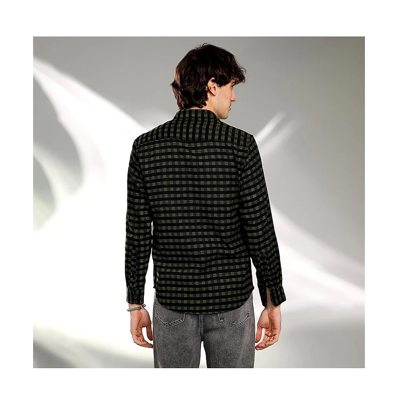 Campus Sutra Men's Seaweed Green & Charcoal Black Gingham Shirt