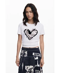 Desigual Women's Newspaper heart T-shirt