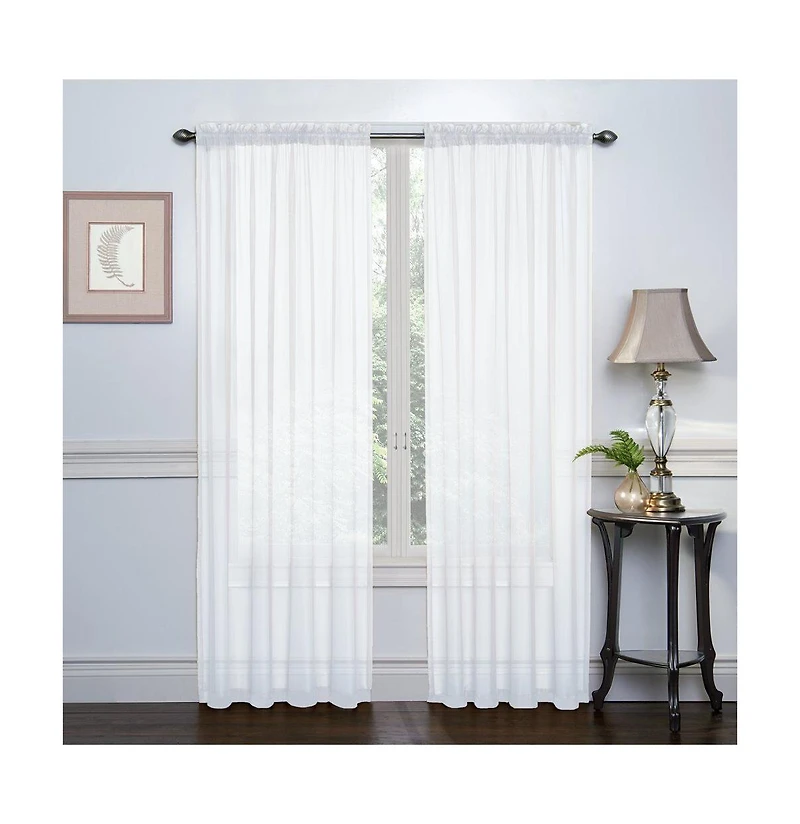 Kate Aurora Premium Rod Pocket Sheer Voile Single Window Curtain Panel - 84 in. Long - White