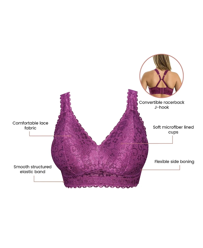 Parfait Women's Adriana Wire-Free Lace Bralette, Blackberry, 30I