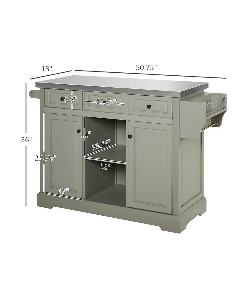 Halifax North America Gray Mobile Kitchen: Island Cart with Stainless Top and Multi-Storage