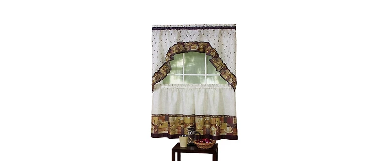 GoodGram Coffee Complete Kitchen Curtain Tier and Swag Set - 58 in. W x 36 L