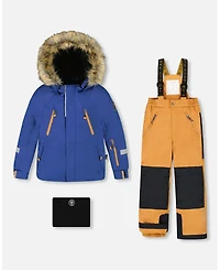 Deux par Boy Two-Piece Play Snowsuit Navy and Brown