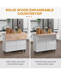 Halifax North America White Kitchen Helper: Rolling Island Cart with Drop-Leaf Top
