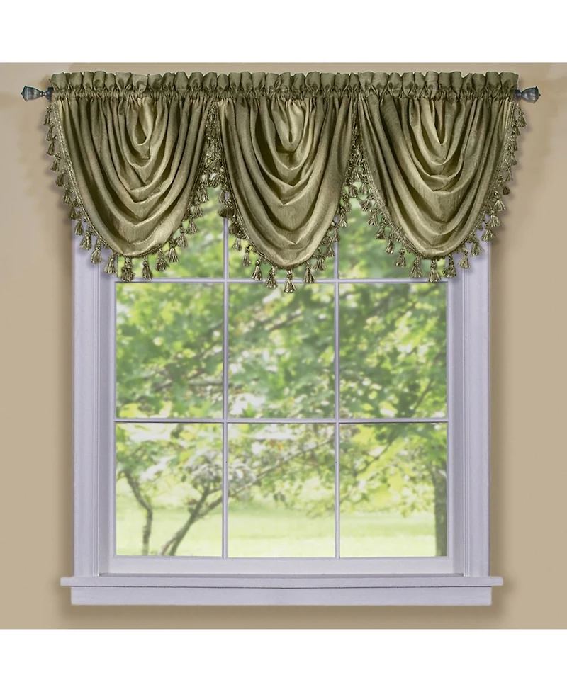 GoodGram Royal Ombre Curshed Semi Sheer 3 Pack Tassled Window Valances - 46 in. W x 42 L
