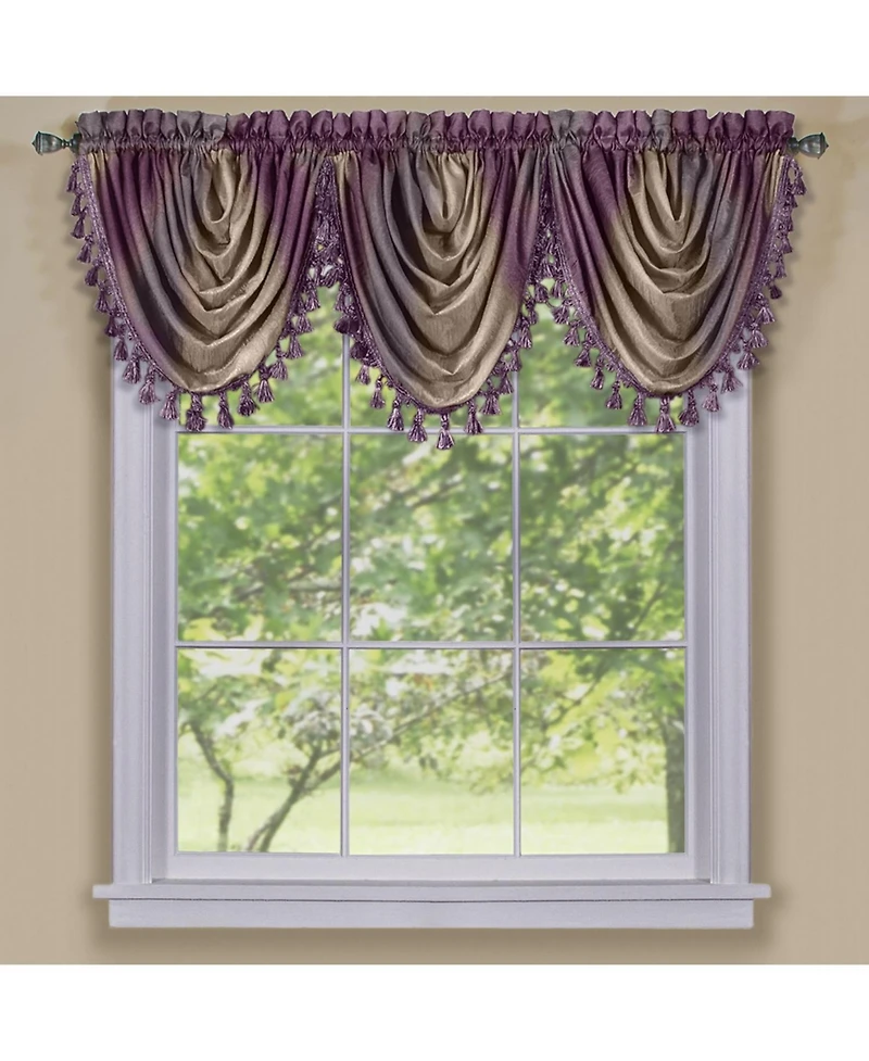 GoodGram Royal Ombre Curshed Semi Sheer 3 Pack Tassled Window Valances - 46 in. W x 42 L