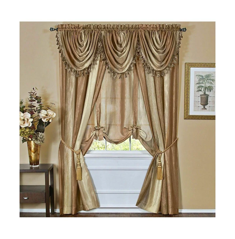 GoodGram Royal Ombre Curshed Semi Sheer 3 Pack Tassled Window Valances - 46 in. W x 42 L