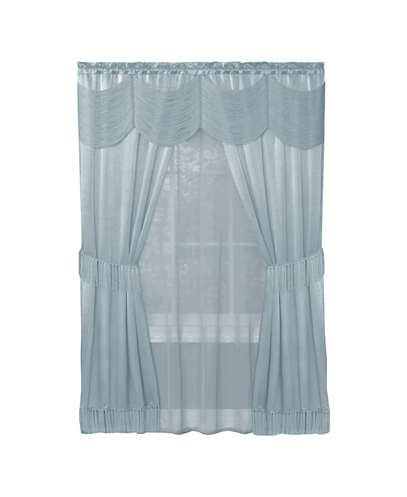 Kate Aurora Satin Chic Complete Attached Window Curtain, Tiebacks & Valance Set