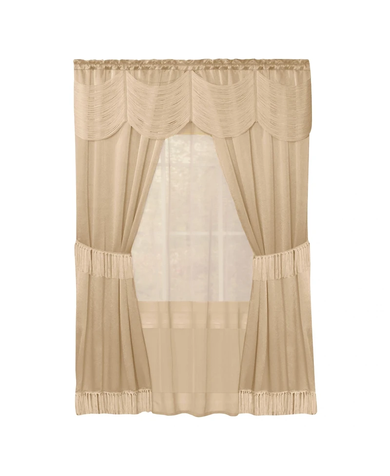 Kate Aurora Satin Chic Complete Attached Window Curtain, Tiebacks & Valance Set - in. Long