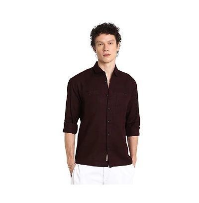 Campus Sutra Men's Burgundy Red Solid Utility Shirt
