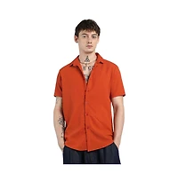 Campus Sutra Men's Red Ruched Regular Fit Casual Shirt