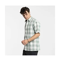 Campus Sutra Men's Sage Green & Powder White Buffalo Check Shirt