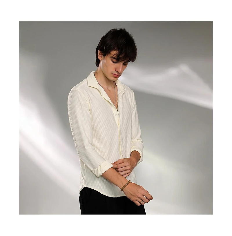 Campus Sutra Men's Pale Yellow Hive-Textured Shirt