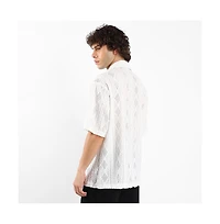 Men's Daisy White Argyle-Textured Oversized Shirt