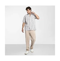 Campus Sutra Men's Ivory White & Burgundy Red Pencil-Striped Shirt