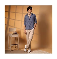 Campus Sutra Men's Stone Blue Aztec-Textured Shirt