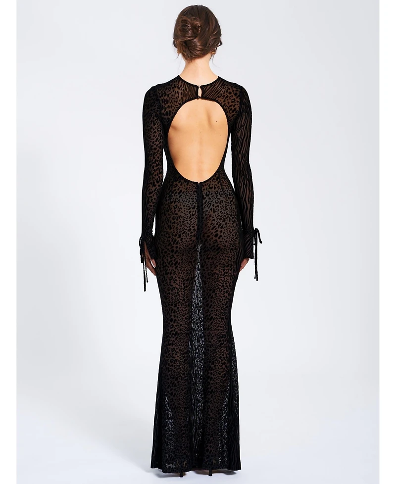 Miss Circle Women Waylynn Animal Print Burnout Velvet Detail Mesh Backless Maxi Dress