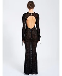 Miss Circle Women Waylynn Animal Print Burnout Velvet Detail Mesh Backless Maxi Dress