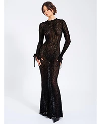 Miss Circle Women Waylynn Animal Print Burnout Velvet Detail Mesh Backless Maxi Dress
