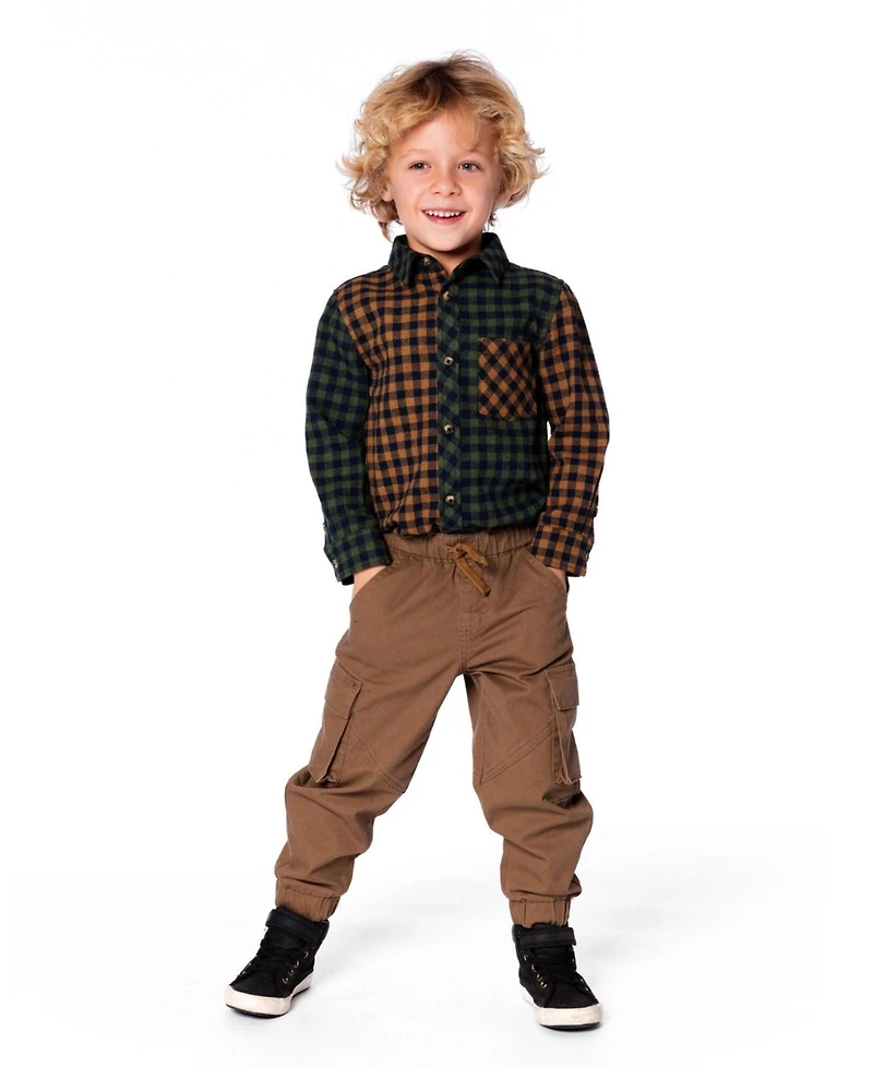 Deux par Boy Long Sleeve Flannel Shirt Yellow and Green Plaid