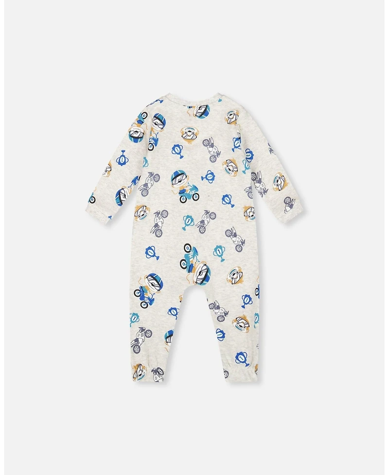 Deux par Baby Boys One-Piece Cotton Pajama Beige Monkey Print