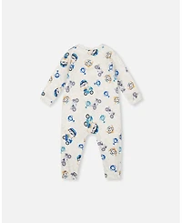 Deux par Baby Boys One-Piece Cotton Pajama Beige Monkey Print