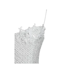 Miss Circle Women Fabiola Lace Trim Silver Net Top Mini Flare Chiffon Dress
