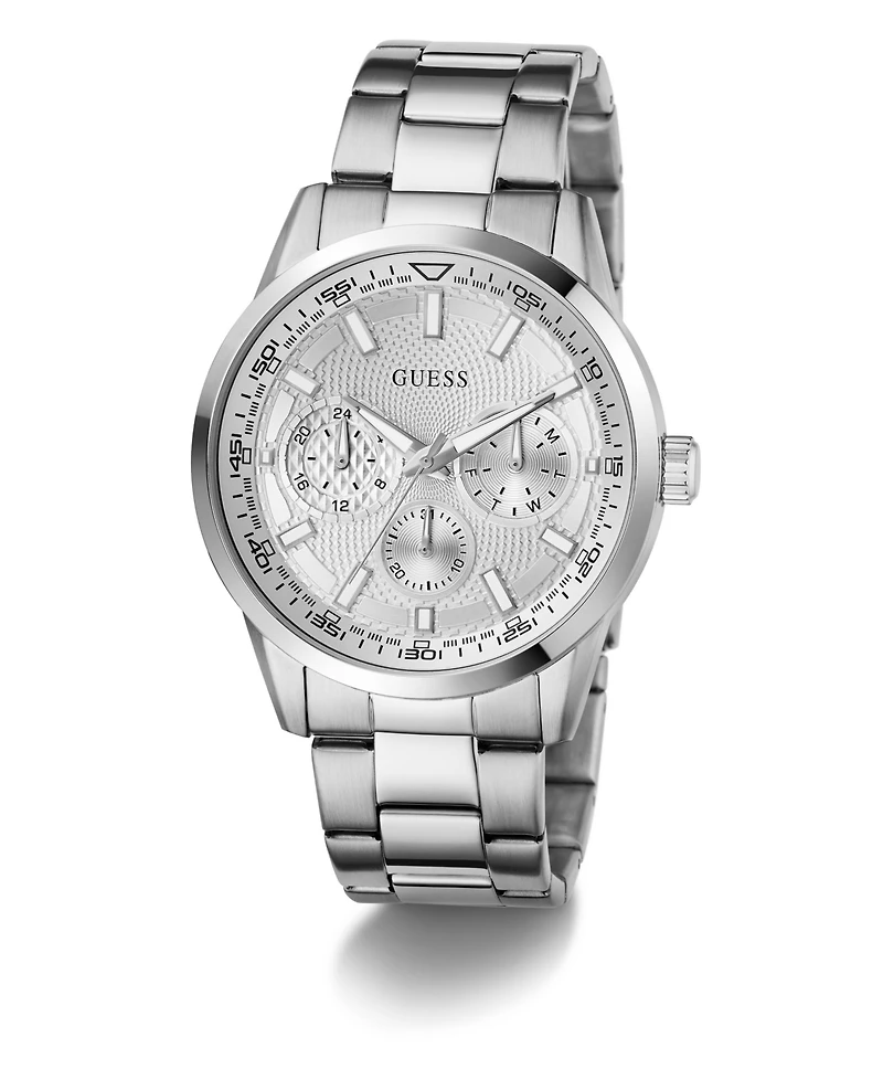 Guess Men's Silver Tone Multi-function Watch, 44mm