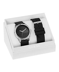 Guess Men's Black Silver Tone Analog Watch, 44mm