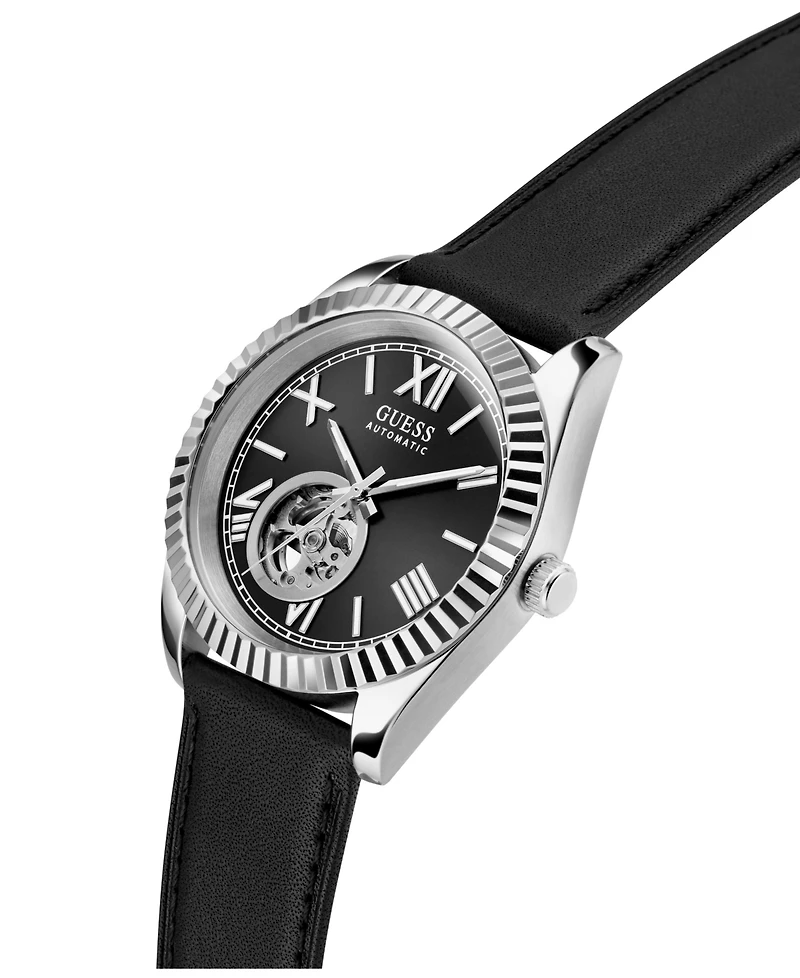 Guess Men's Black Silver Tone Automatic Watch, 42mm