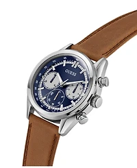 Guess Men's Brown Silver Tone Multi-function Watch, 44mm