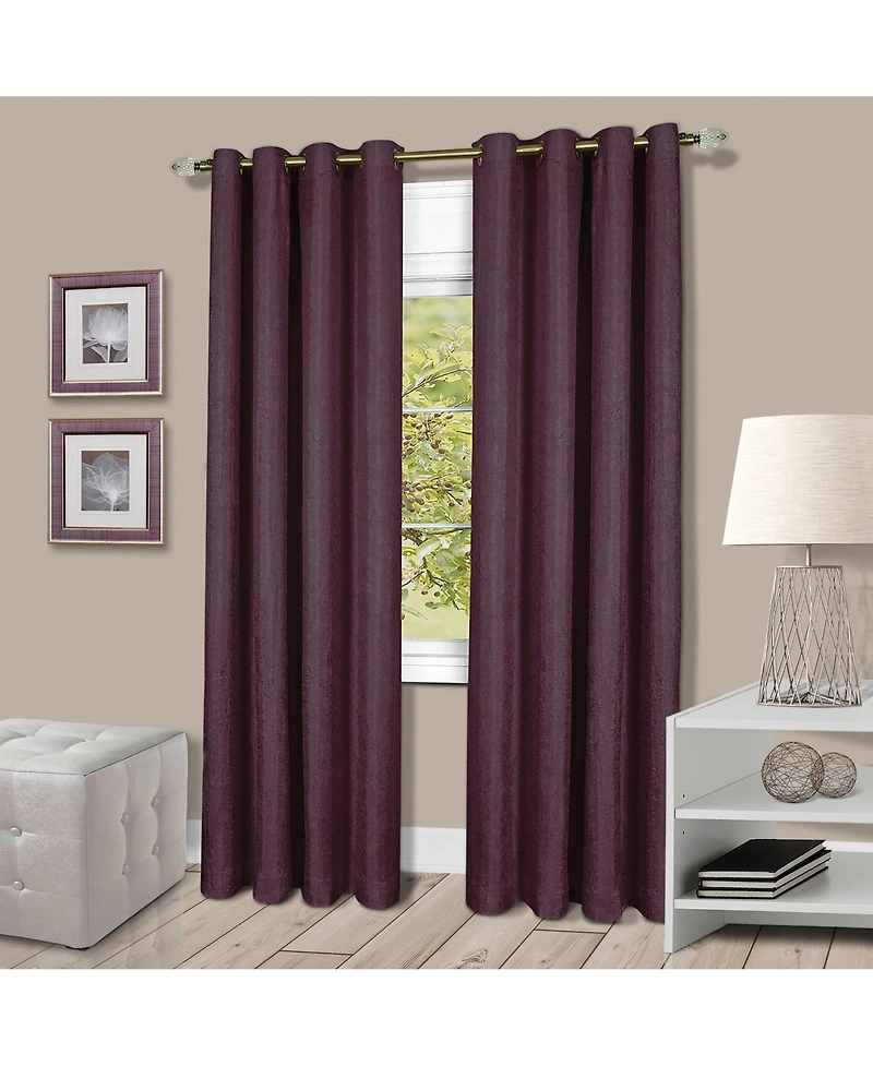 Kate Aurora Vesper Room Darkening Grommet Top Crinkled Satin Lined Single Window Curtain Panel - 63 in. Long Aubergine