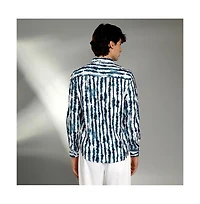 Campus Sutra Men's Indigo Blue & Daisy White Ink-Striped Shirt