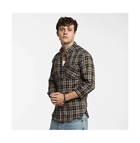 Campus Sutra Men's Tan Brown & Charcoal Black Tartan Plaid Shirt