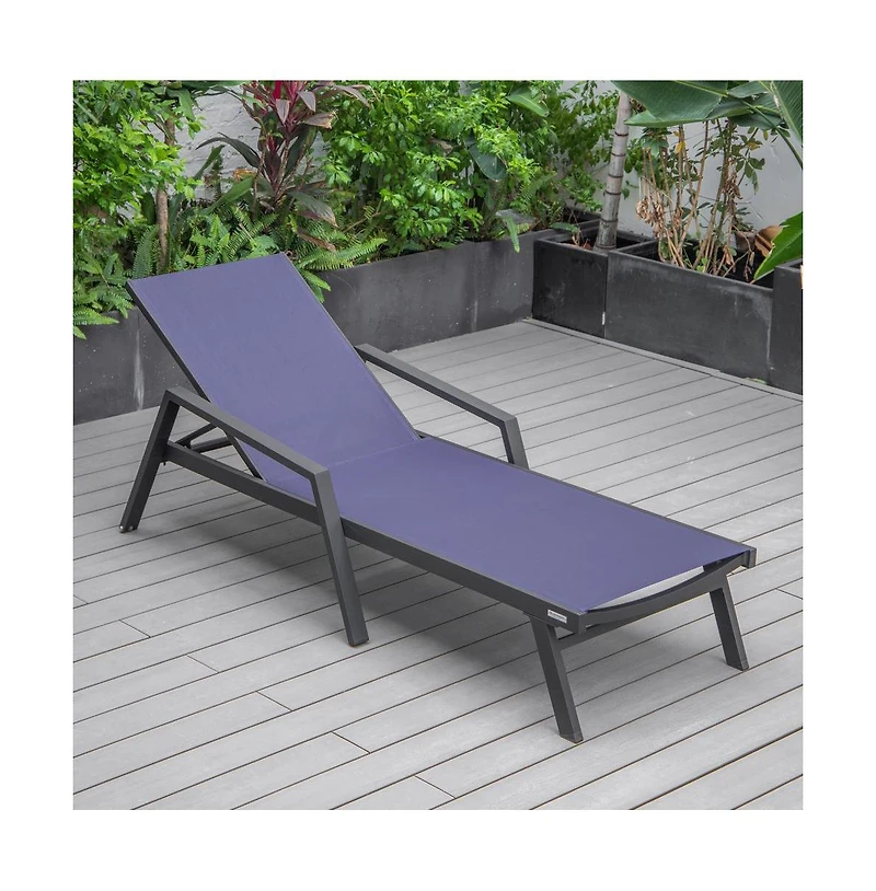 LeisureMod Marlin Patio Chaise Lounge Chair With Armrests in Aluminum Frame