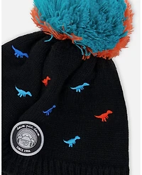 Deux par Boy Lined Winter Peruvian Knit Hat with Pompom Black - Toddler|Child