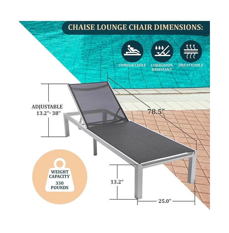 LeisureMod Aluminum Outdoor Patio Chaise Lounge Chair