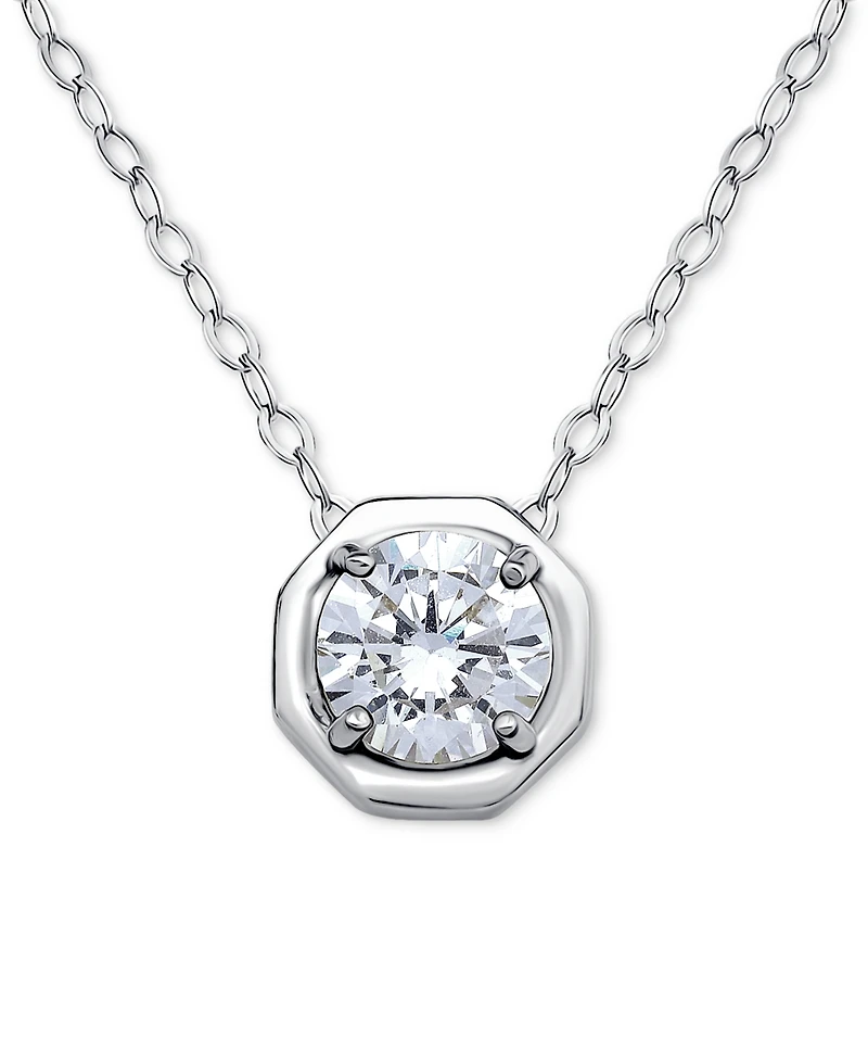 Giani Bernini Cubic Zirconia Solitaire Octagon Pendant Necklace Sterling Silver, 16" + 2" extender, Macy's Exclusive (Also Available 18k Gold Pl