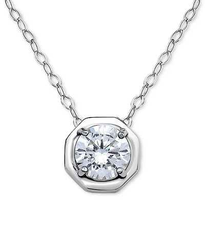 Giani Bernini Cubic Zirconia Solitaire Octagon Pendant Necklace Sterling Silver, 16" + 2" extender, Macy's Exclusive (Also Available 18k Gold Pl