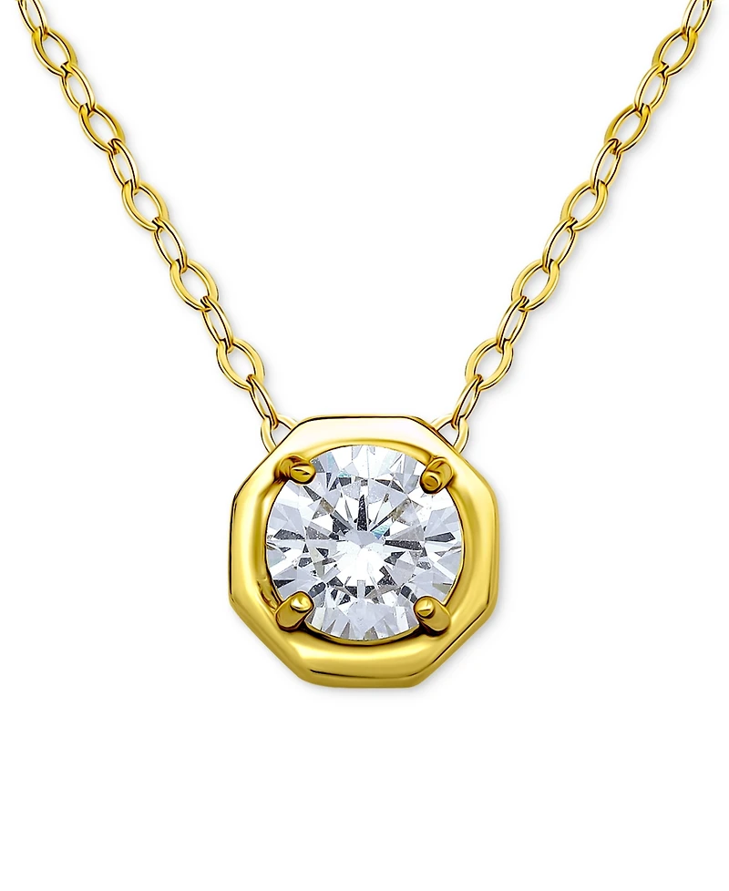 Giani Bernini Cubic Zirconia Solitaire Octagon Pendant Necklace in Sterling Silver, 16" + 2" extender, Macy's Exclusive (Also Available in 18k Gold Pl