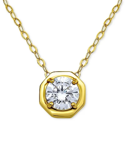 Giani Bernini Cubic Zirconia Solitaire Octagon Pendant Necklace Sterling Silver, 16" + 2" extender, Macy's Exclusive (Also Available 18k Gold Pl