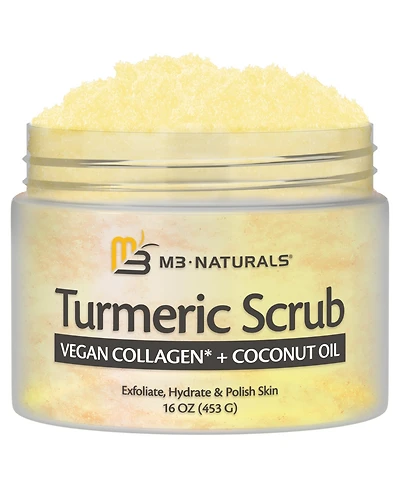 M3 Naturals Exfoliating Body Scrub | Turmeric Body Scrub and Skin Exfoliator with Collagen and Coconut Oil | 12oz